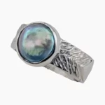 Ring with a natural abalone pearl from Shelter Cove, California measuring 10mm set in sterling silver.