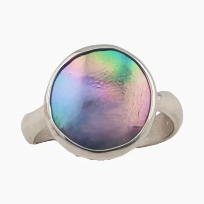 Ring with a natural abalone pearl from Mendocino, California measuring 13mm set in sterling silver.