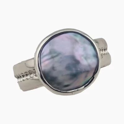 Ring with a natural abalone pearl measuring 12mm from Shelter Cove, California set in sterling silver.