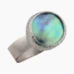 Ring with a natural abalone pearl measuring 13mm from Mendocino, California set in sterling silver.