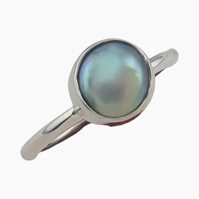 Ring with a natural abalone pearl from Mendocino, California, measuring 9mm. Set in sterling silver.