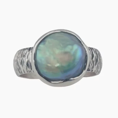 Ring with a natural 10mm abalone pearl from Mendocino, California, set in sterling silver.