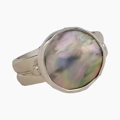 Ring with natural abalone pearl from Mendocino, California, measuring 12.5mm. Set in sterling silver.
