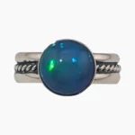 Ring with a 2.20-carat round Ethiopian opal measuring 10.0mm set in sterling silver.