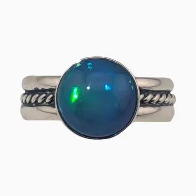 Ring with a 2.20-carat round Ethiopian opal measuring 10.0mm set in sterling silver.