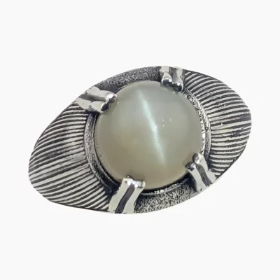 Ring featuring a 1.68-carat round Burmese moonstone measuring 9mm set in sterling silver