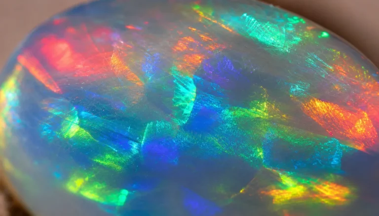 Macro of an opal showing intense rainbow play-of-color