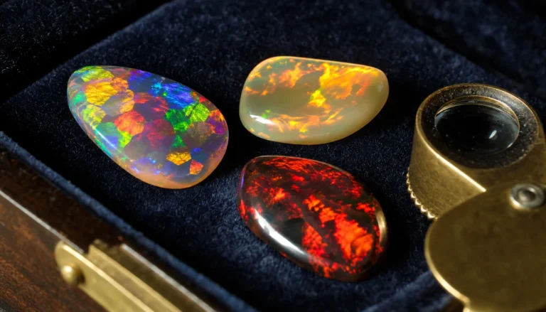 Collector's tray of rare opals including a harlequin-pattern stone