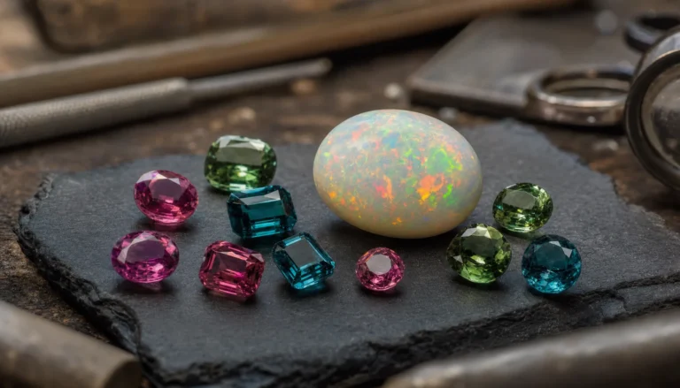 An opal and colorful tourmaline gemstones, October's two birthstones