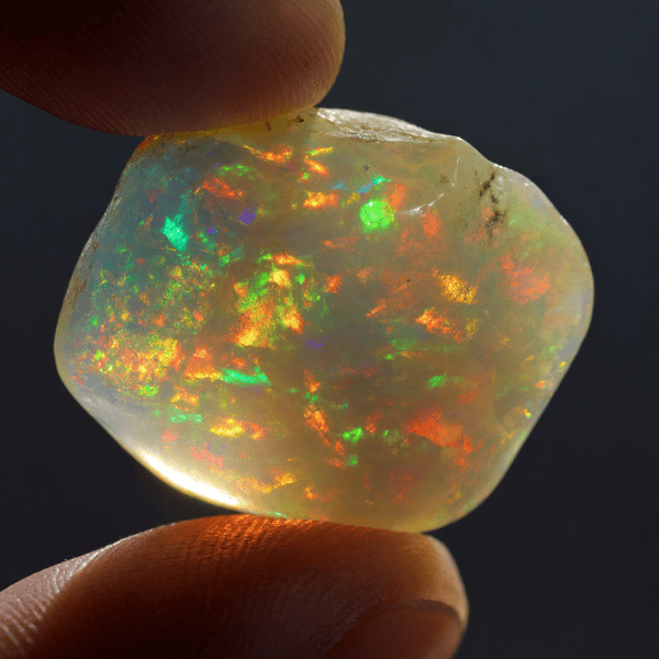 Contra luz opal glowing as light passes through it from behind