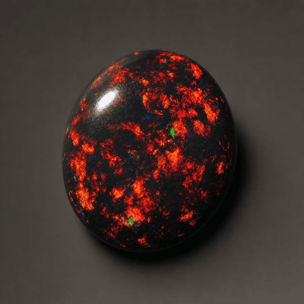 Black opal with vivid red play-of-color against a dark body