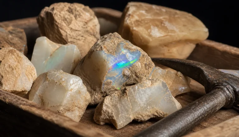 Miner's headlamp lighting a narrow underground opal drive cut through raw sandstone